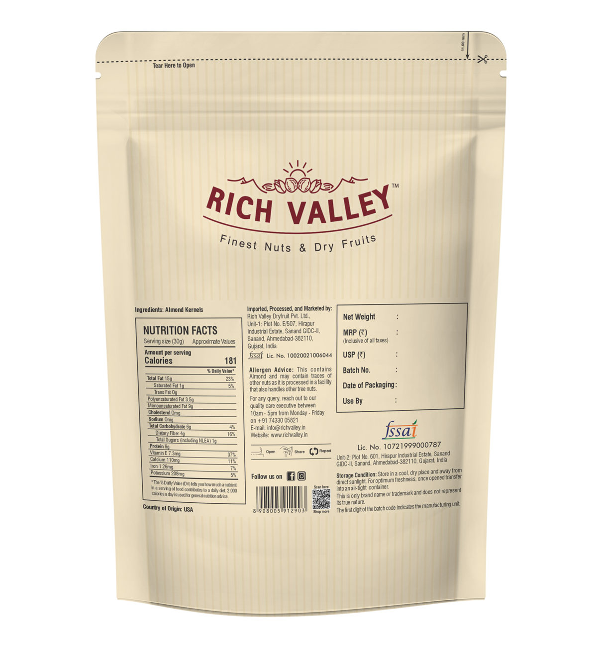 Rich Valley Almonds - 250g