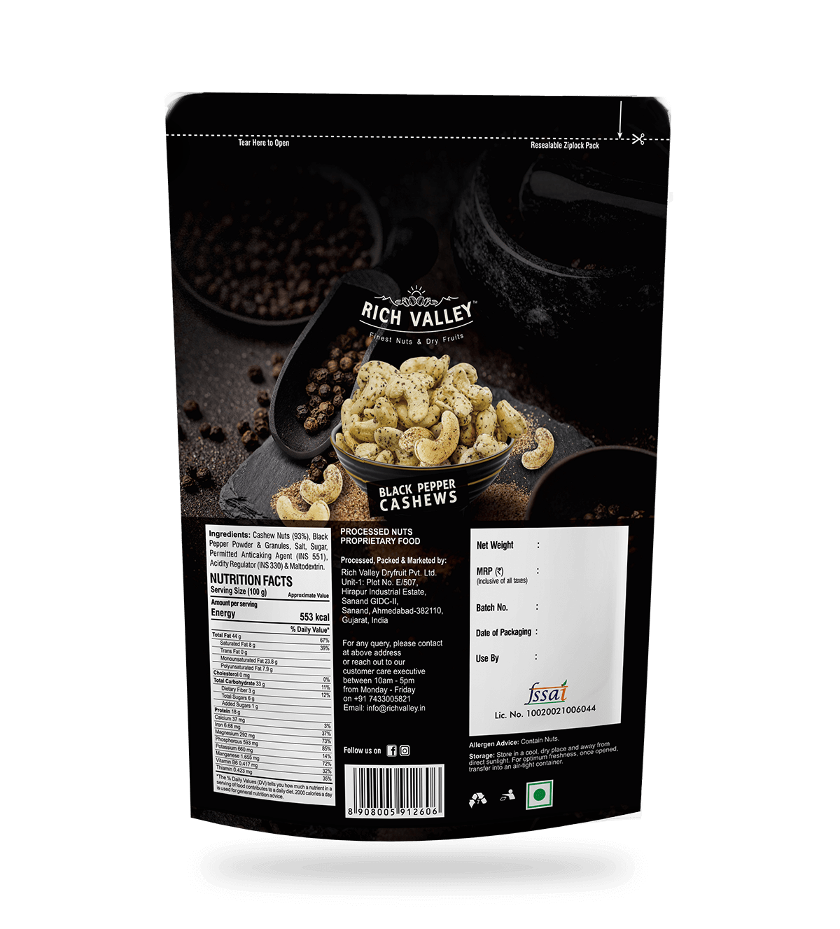 Cashew – Black Pepper (Roasted And Salted), 200gm Pouch