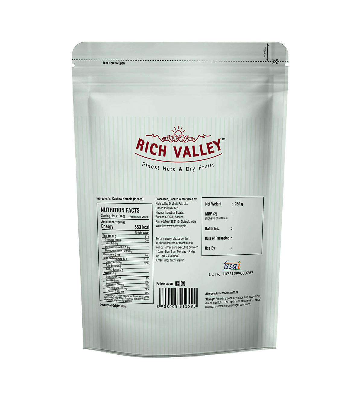 Cashew Kernels (Pieces), 250g Pouch