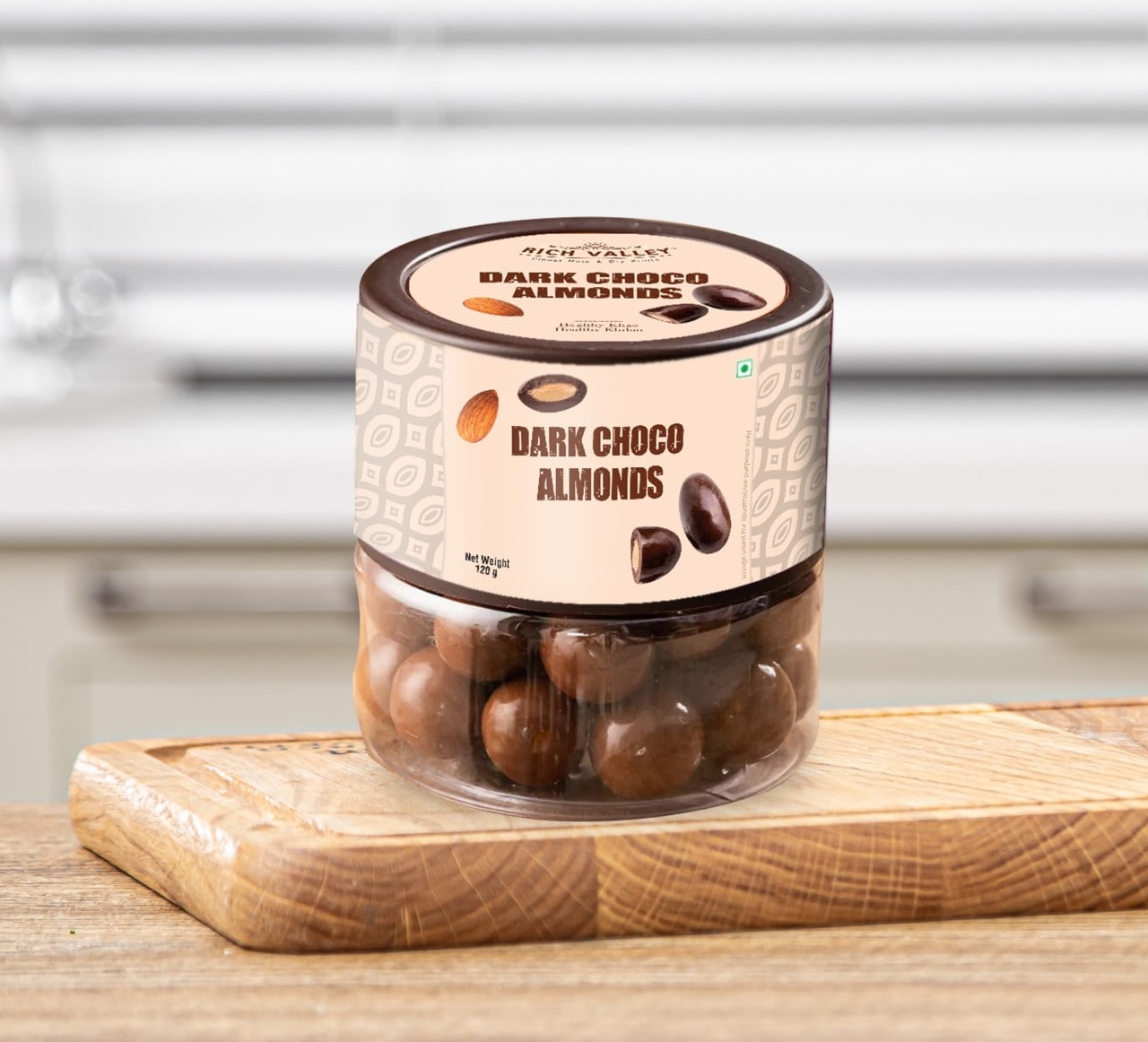 Dark Choco Almonds, 120 gm Jar