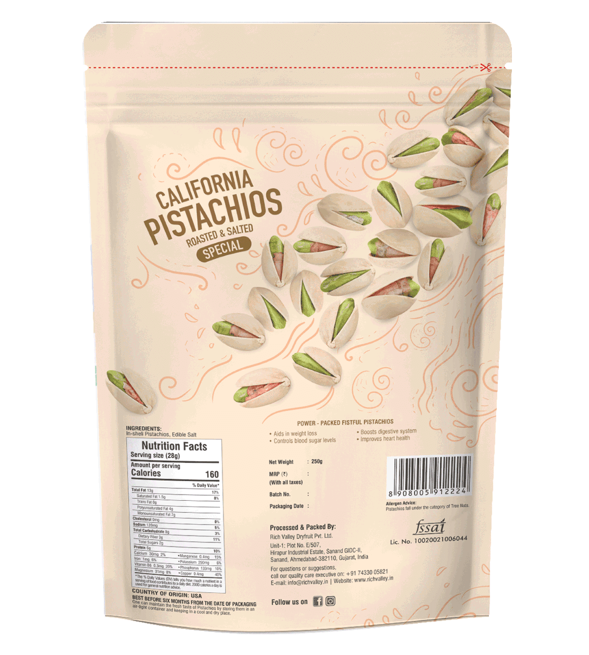 California Pistachio – Roasted & Salted (Special), 250 gm Pouch
