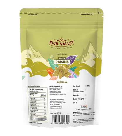 Afghani Green Raisins (Premium), 250 gm Pouch