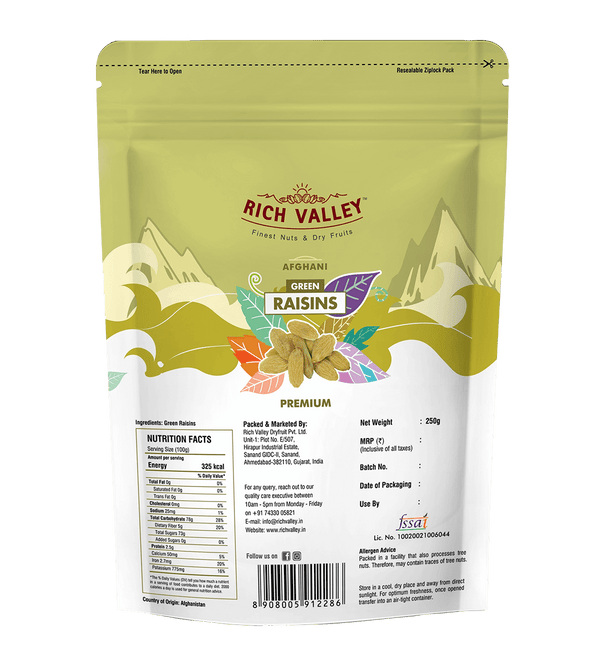 Afghani Green Raisins (Premium), 250 gm Pouch