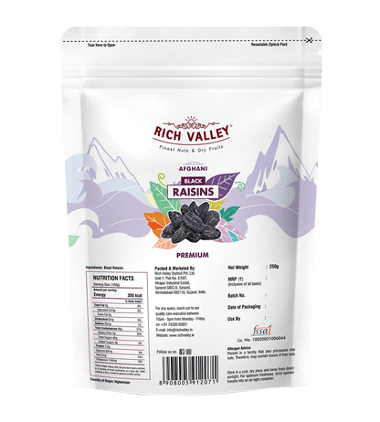 Afghani Black Raisins (Premium), 250 gm Pouch