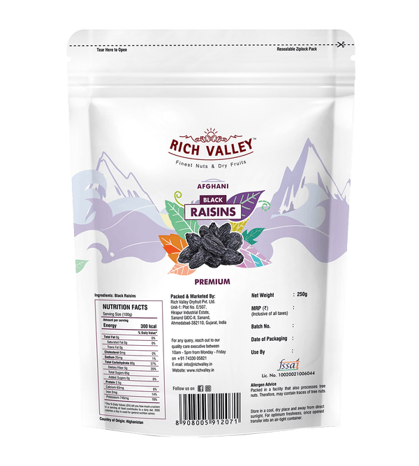 Afghani Black Raisins (Premium), 250 gm Pouch