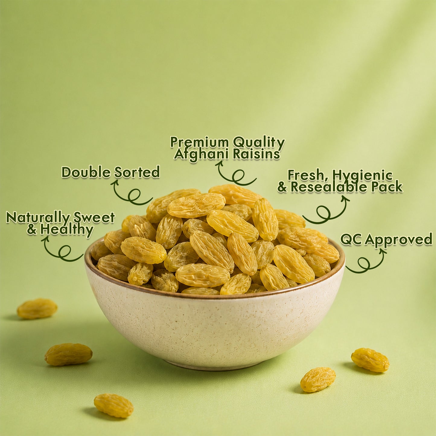 Afghani Green Raisins (Premium), 250 gm Pouch
