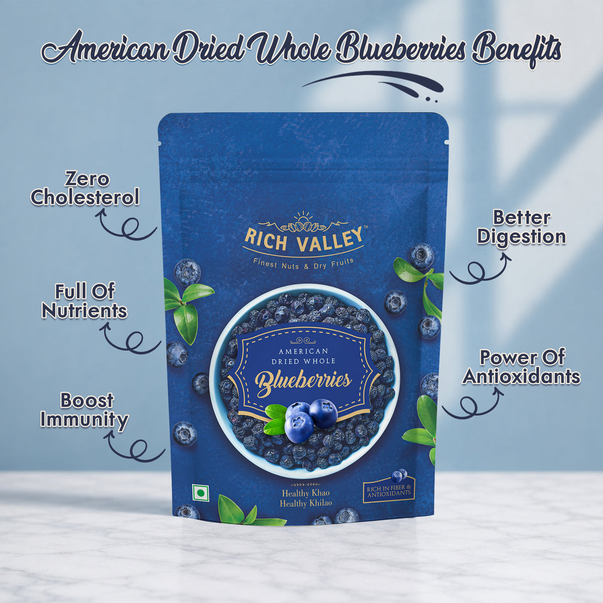 American Dried Whole Blueberries, 200 gm Pouch