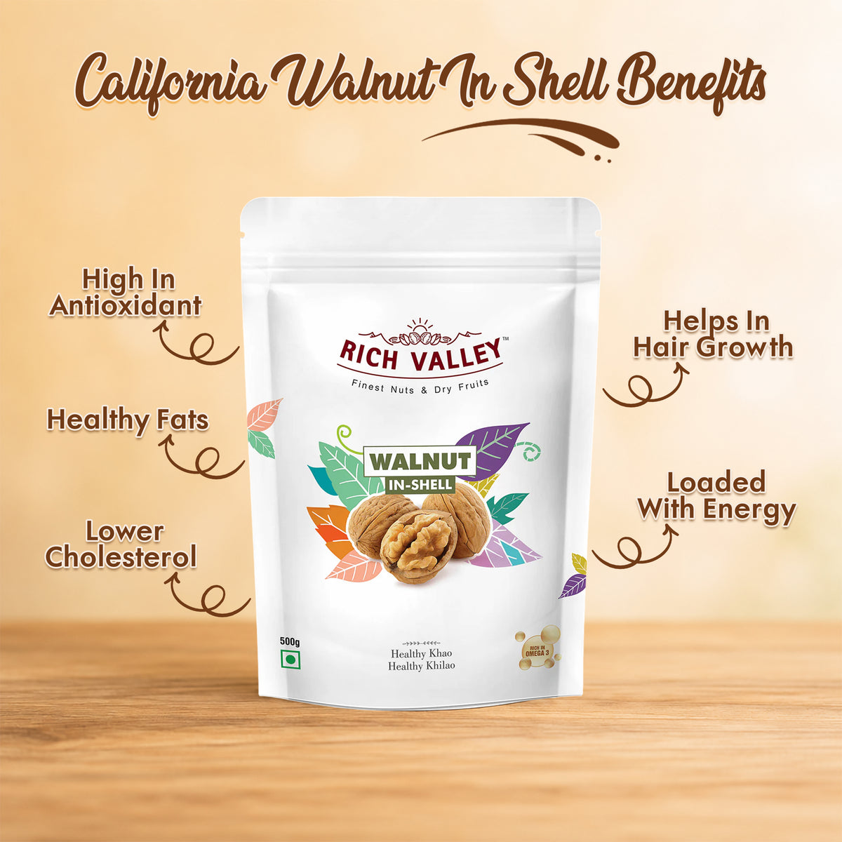 California Walnut In-shell, 500 gm Pouch