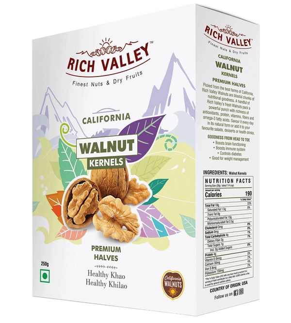 California Walnut Kernels (Premium Halves), 250 gm Box