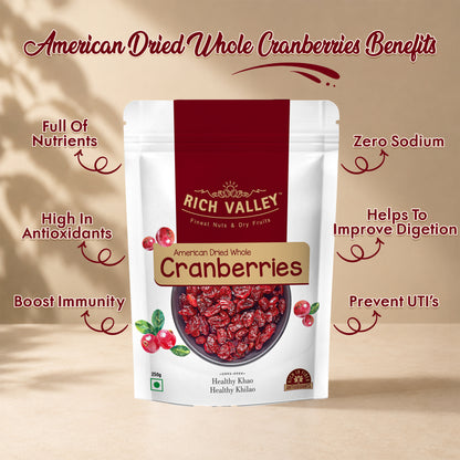 American Dried Whole Cranberries, 250 gm Pouch