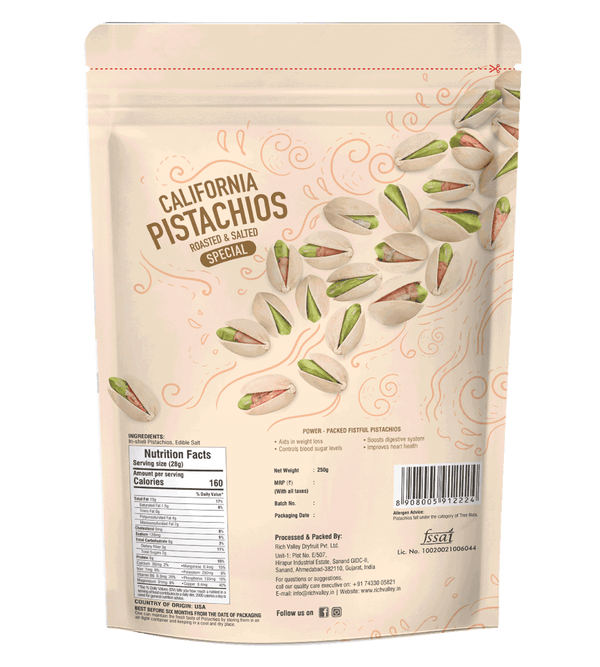 California Pistachio – Roasted & Salted (Special), 250 gm Pouch