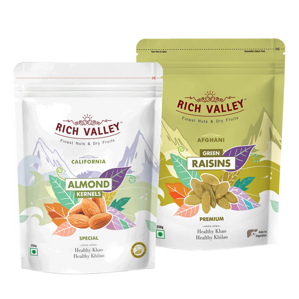 Afghani Green Raisins (Premium) & California Almond Kernels (Special) (250g Each)