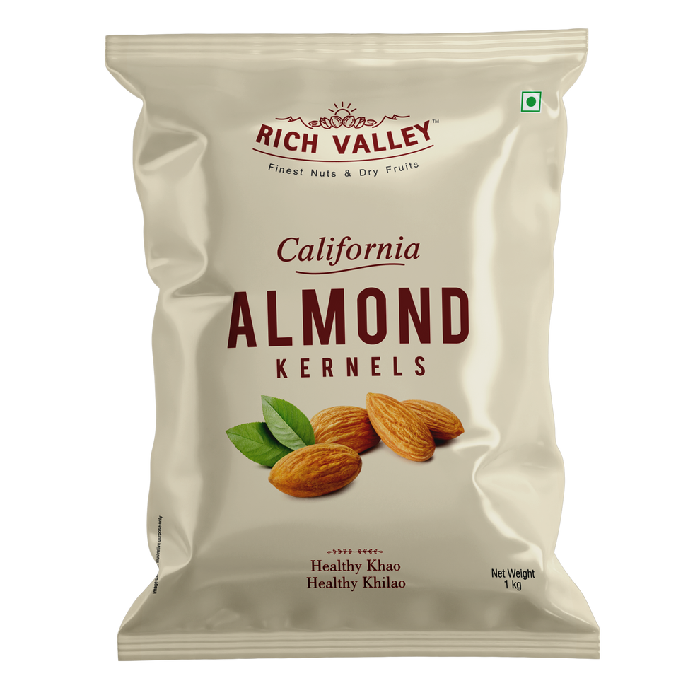 California Almond Kernels, 1kg – Premium And Crunchy – Rich Valley Dryfruit
