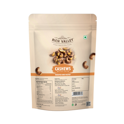 Packaged cashews with Rich Valley branding on a white background