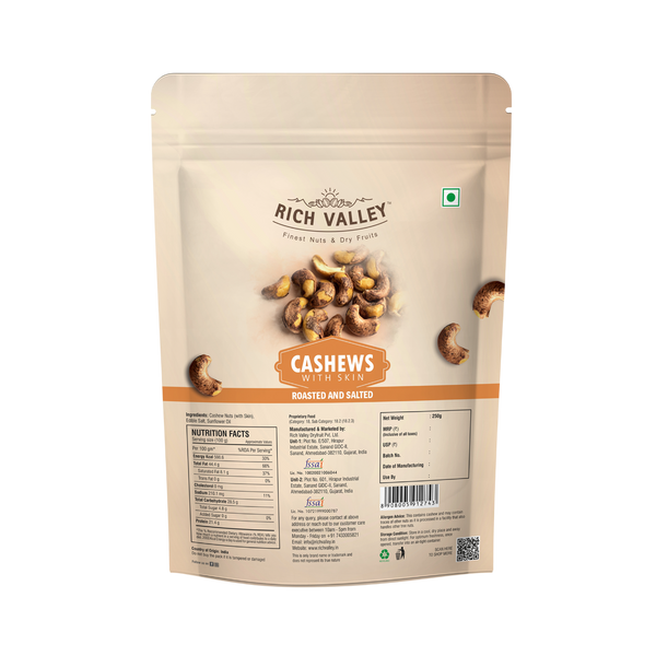 Packaged cashews with Rich Valley branding on a white background