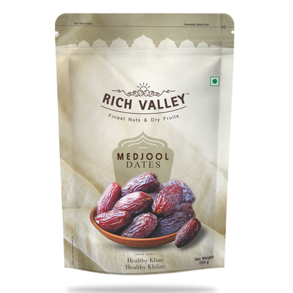Rich Valley Medjool dates packaging on white background