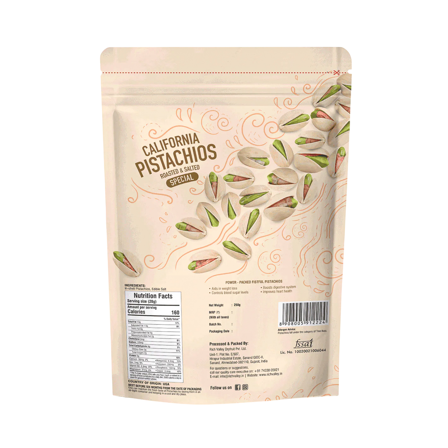 California Pistachio – Roasted & Salted (Special), 250 gm Pouch