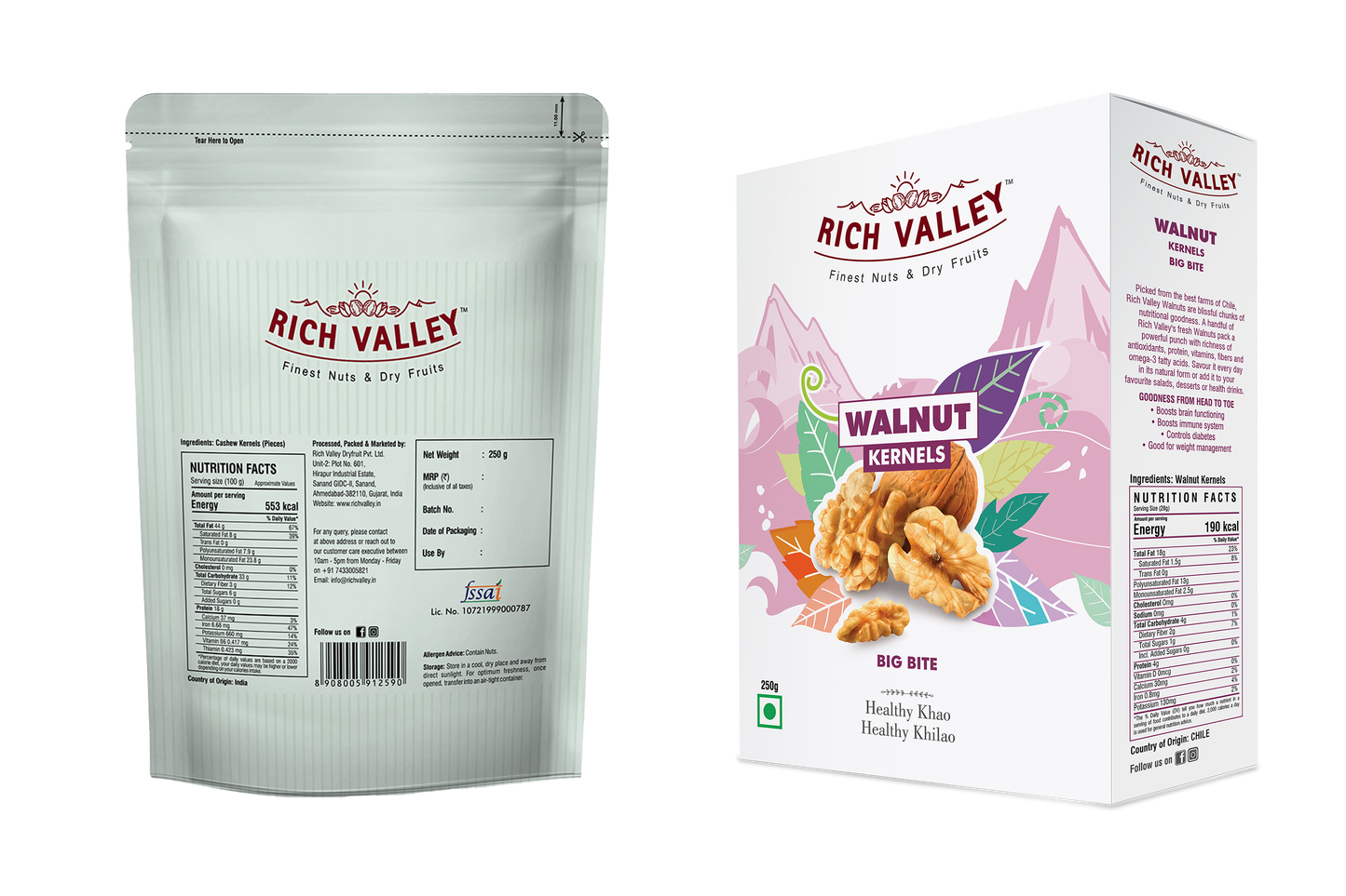 Cashew Pieces & California - Walnut Kernels (Big Bite) (250g Each)