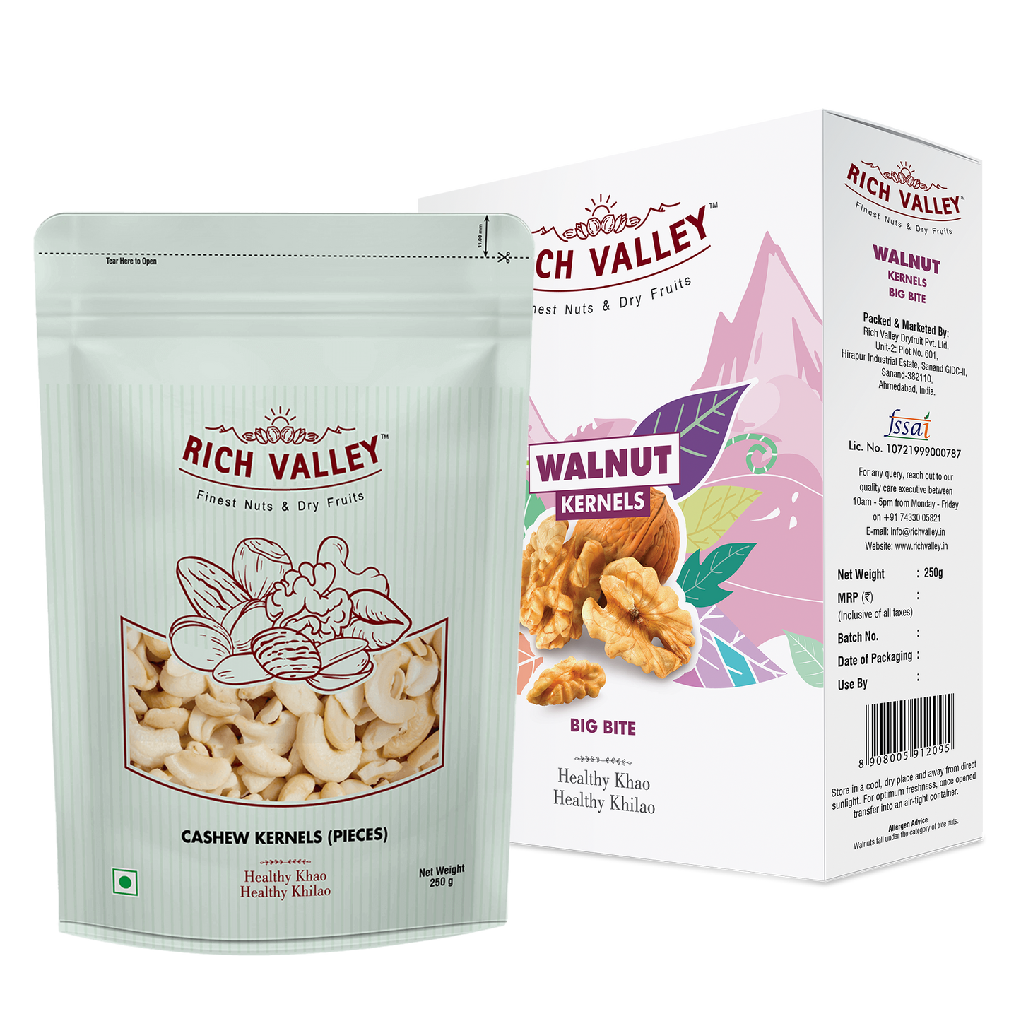 Cashew Pieces & California - Walnut Kernels (Big Bite) (250g Each)