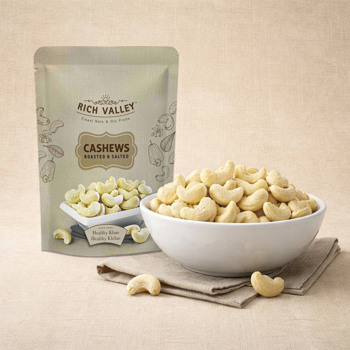 Bowl of roasted salted cashews, perfect for office snacking and a quick energy boost.