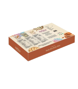 Box of chocolates with decorative label on white background