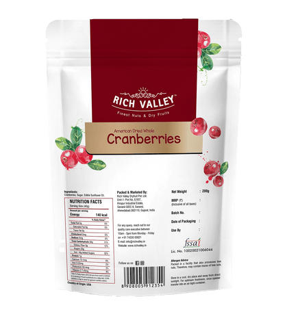 American Dried Whole Cranberries, 250 gm Pouch