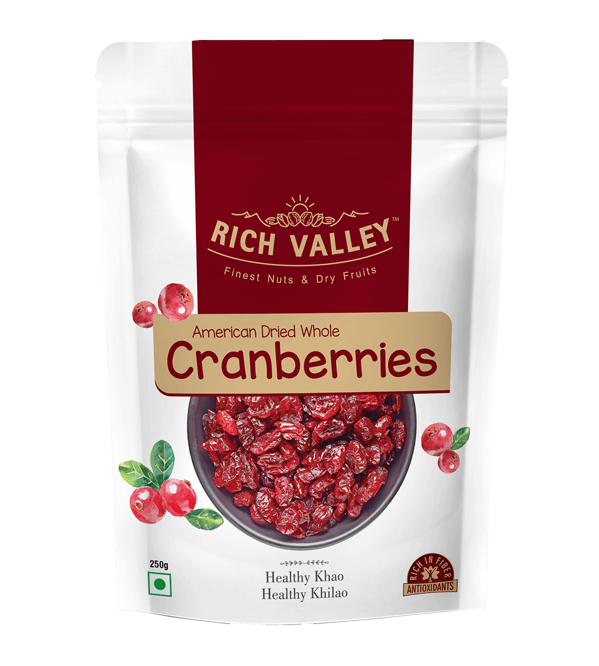 American Dried Whole Cranberries, 250 gm Pouch
