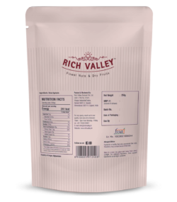 Back view of Rich Valley dried apricots packaging on white background