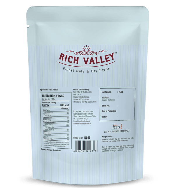 White packaging of Rich Valley nuts with nutrition facts and branding on white background