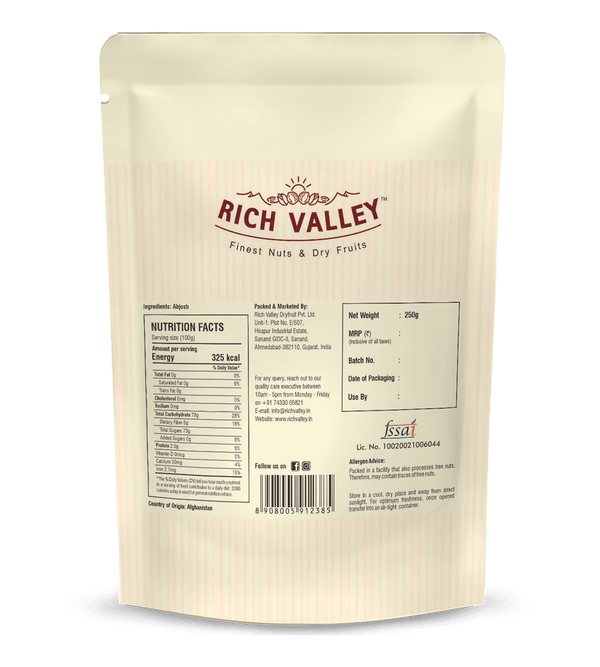Rich Valley brand packaging with nutrition facts label on white background