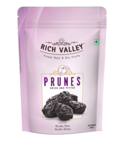 Rich Valley prunes pack on white background