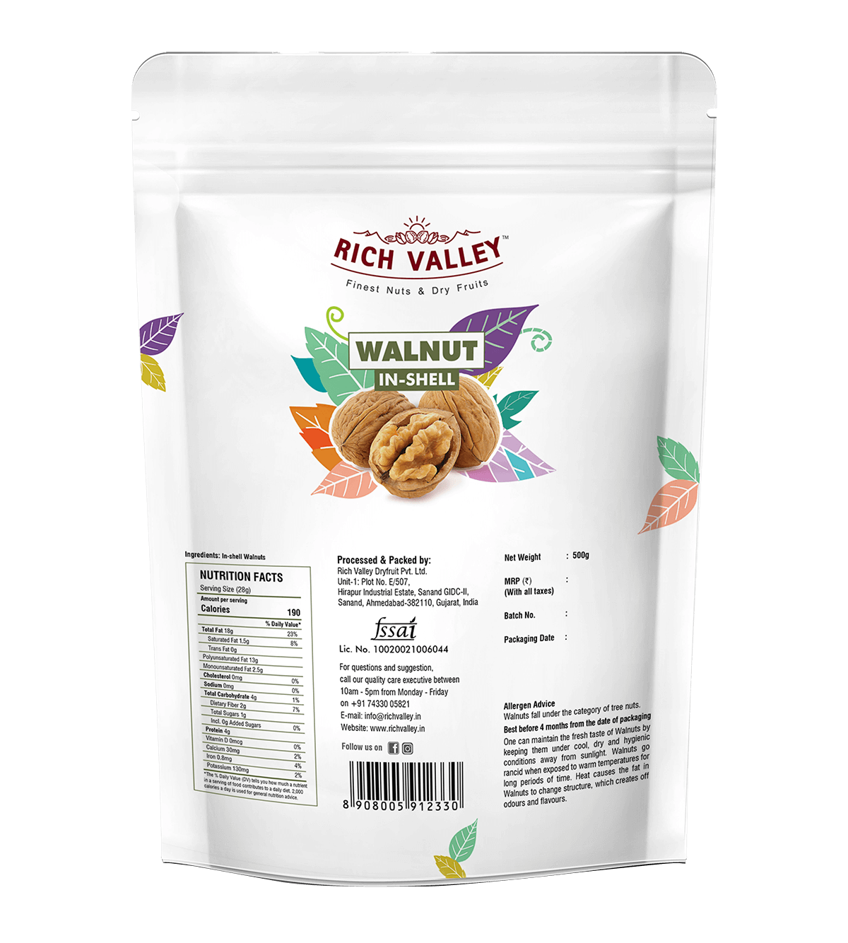 California Walnut In-shell, 500 gm Pouch